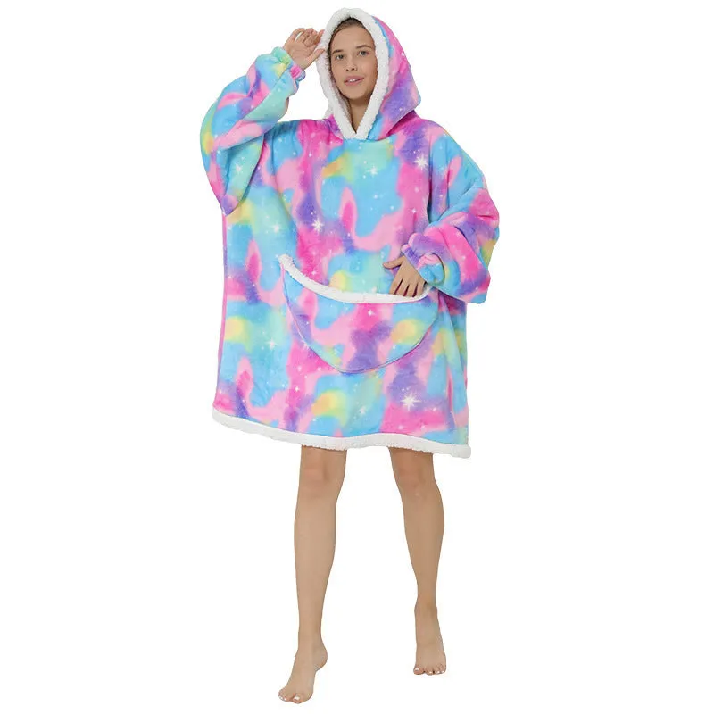 Hoodies Blankets Fleece Warm Lazy Pajamas Home Wearable Blanket