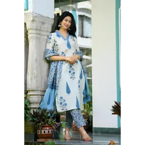Indolady Beautiful Blue Block Print Suit Set