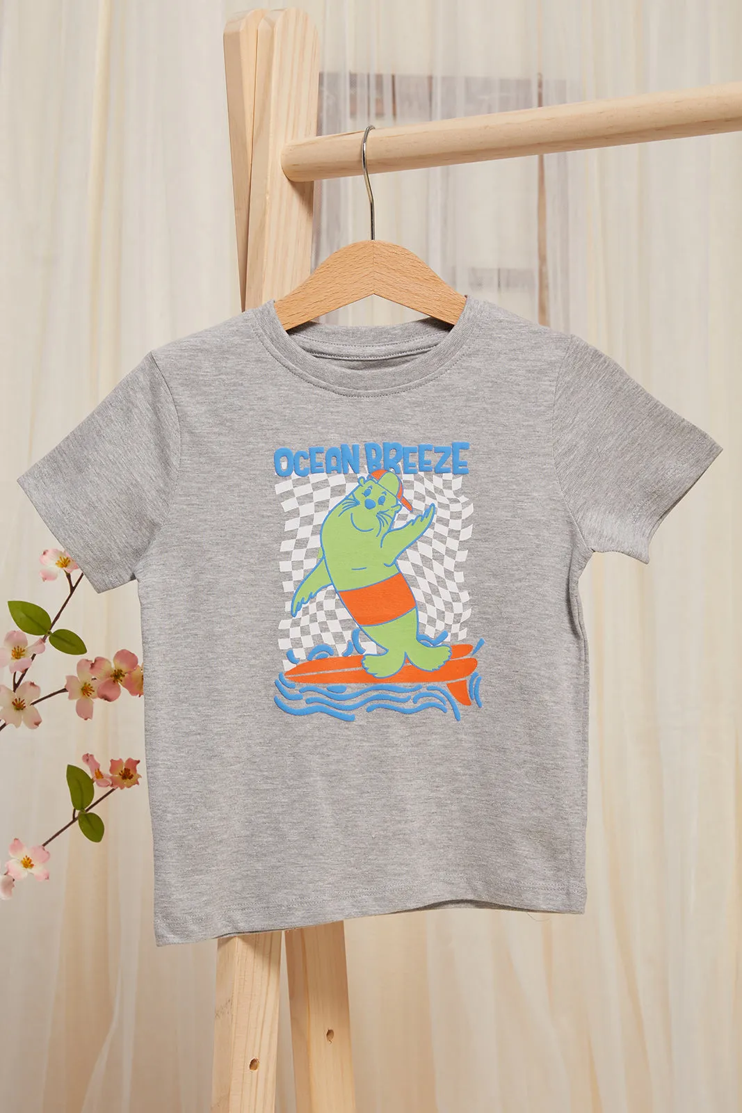 Infant Boys Grey Shark Printed T-Shirt