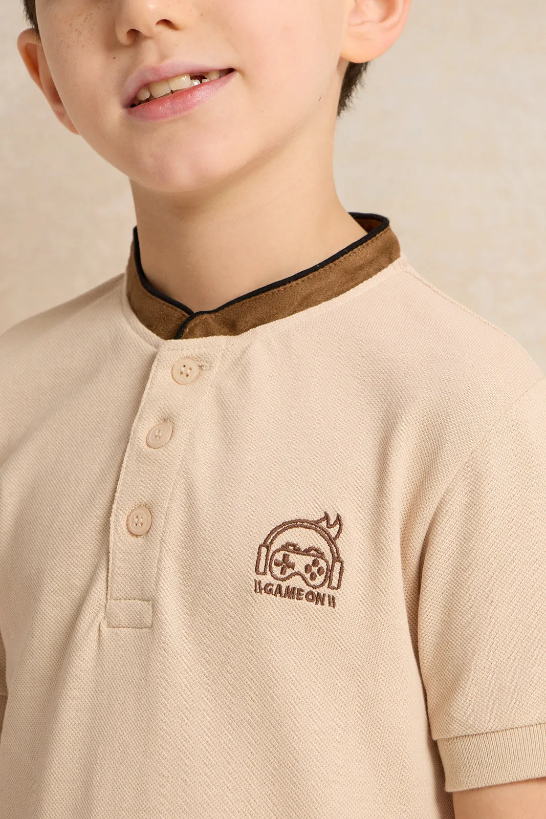 Junior Boys Beige Basic Polo