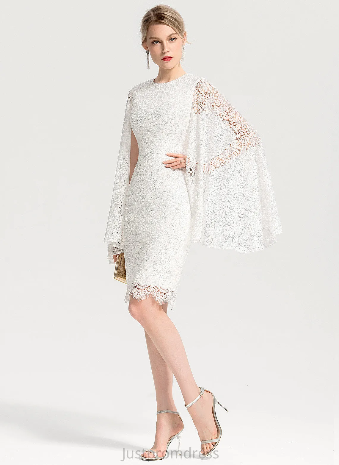 Lace Dress Scoop Knee-Length Sheath/Column Neck Jaidyn Wedding Wedding Dresses
