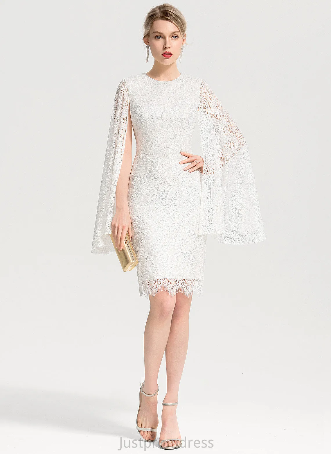 Lace Dress Scoop Knee-Length Sheath/Column Neck Jaidyn Wedding Wedding Dresses