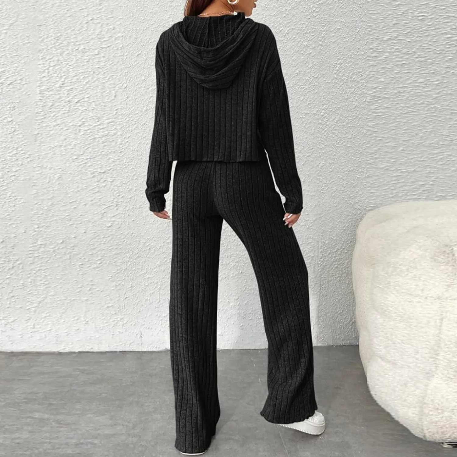 Lastesso Lounge Sets for Women 2 Piece Casual Crewneck Long Sleeve Sweatshirt Soft Wid Leg Trousers Basic Solid Sweatsuits