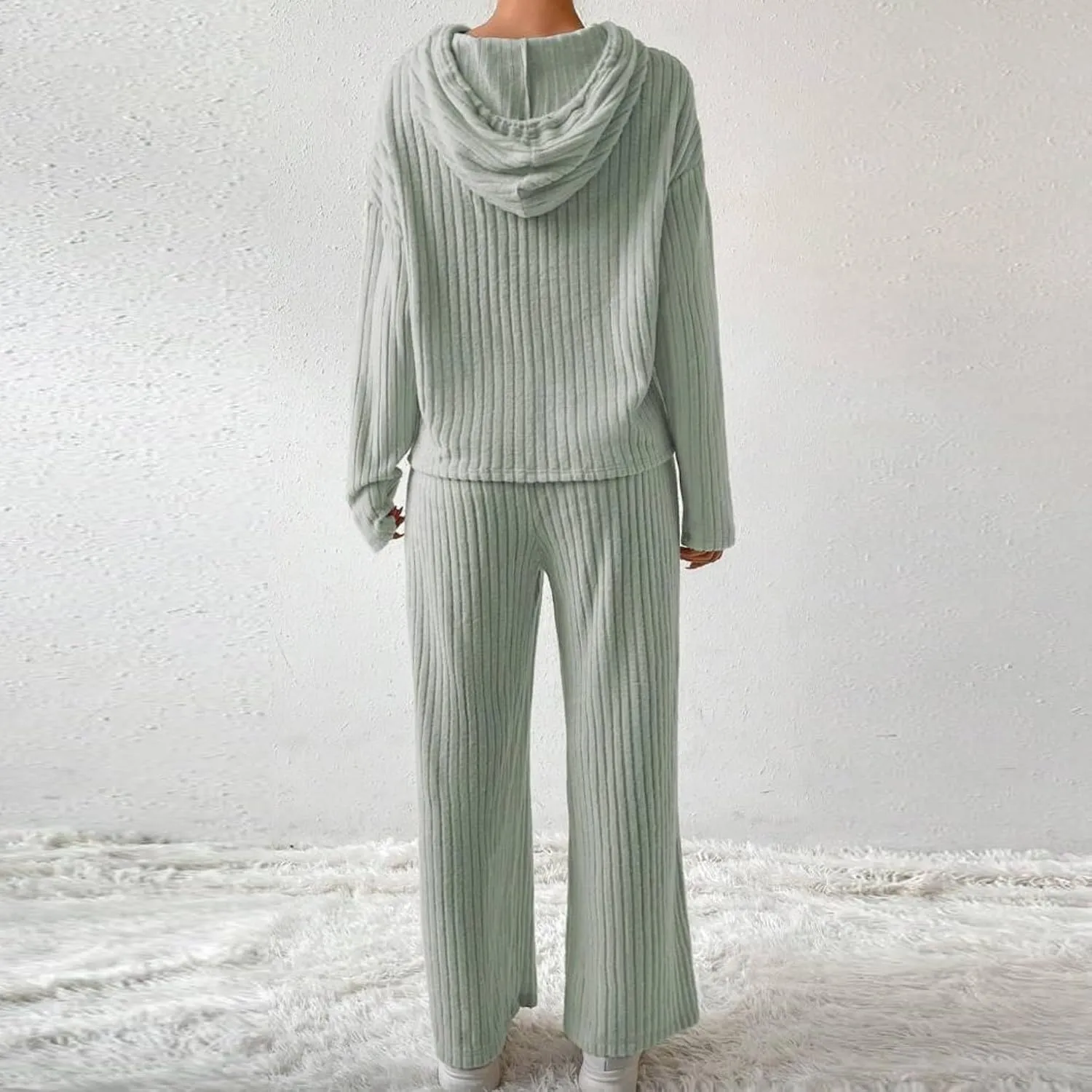 Lastesso Lounge Sets for Women 2 Piece Casual Crewneck Long Sleeve Sweatshirt Soft Wid Leg Trousers Basic Solid Sweatsuits
