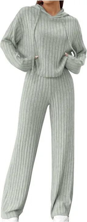 Lastesso Lounge Sets for Women 2 Piece Casual Crewneck Long Sleeve Sweatshirt Soft Wid Leg Trousers Basic Solid Sweatsuits