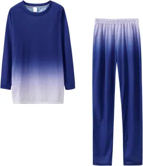 Lastesso Women's Loungewear Sets Fashion Gradient Color Lounge Wear Soft Round Neck Pullovers Tops Wide Leg Long Pants Suits