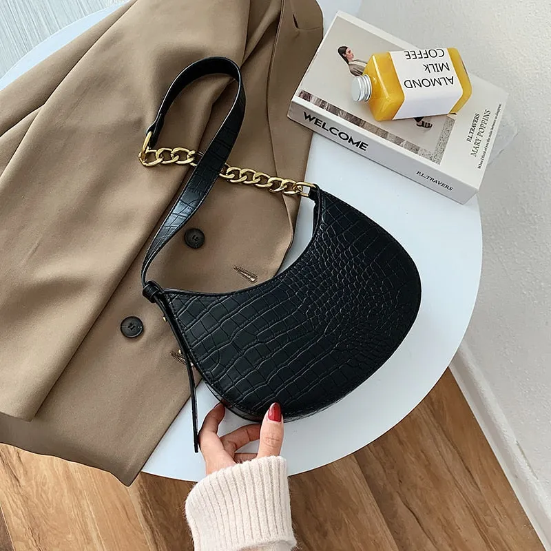 LEFTSIDE Crocodile Pattern PU Leather Saddle Bags For Women 2021 Handbags And Purses Female Summer Travel Crossbody Shoulder Bag