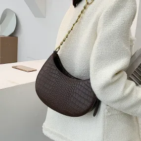 LEFTSIDE Crocodile Pattern PU Leather Saddle Bags For Women 2021 Handbags And Purses Female Summer Travel Crossbody Shoulder Bag