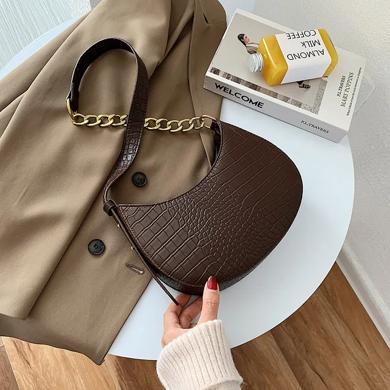 LEFTSIDE Crocodile Pattern PU Leather Saddle Bags For Women 2021 Handbags And Purses Female Summer Travel Crossbody Shoulder Bag