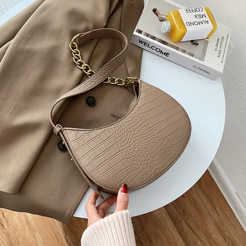 LEFTSIDE Crocodile Pattern PU Leather Saddle Bags For Women 2021 Handbags And Purses Female Summer Travel Crossbody Shoulder Bag