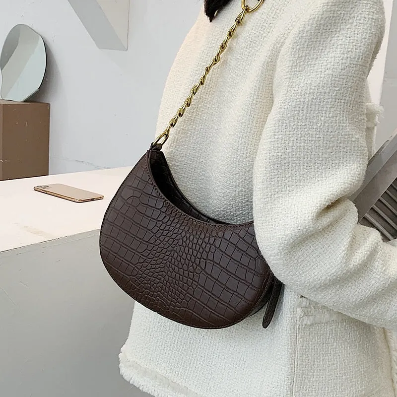 LEFTSIDE Crocodile Pattern PU Leather Saddle Bags For Women 2021 Handbags And Purses Female Summer Travel Crossbody Shoulder Bag