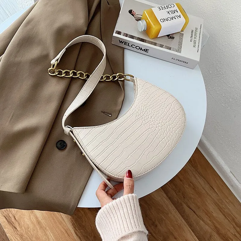 LEFTSIDE Crocodile Pattern PU Leather Saddle Bags For Women 2021 Handbags And Purses Female Summer Travel Crossbody Shoulder Bag