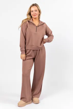 Let's Just Stay Mocha Quarter Zip Knit Pullover