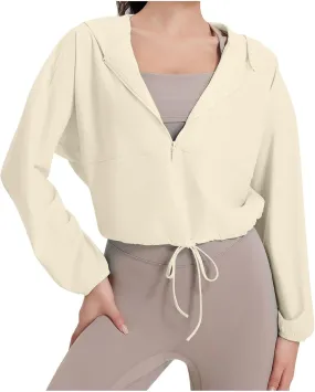 Lightweight Workout Jacket for Women Cropped Athletic Gym Running Hoodie UV Protection Half Zip Pullover UPF 50 