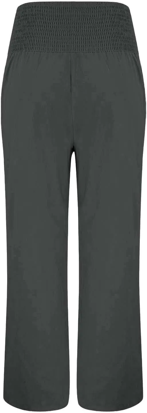 Linen Pants for Women Wide Leg Palazzo High Waisted Casual Flowy Summer Trousers Beach Comfortable Womens Pants