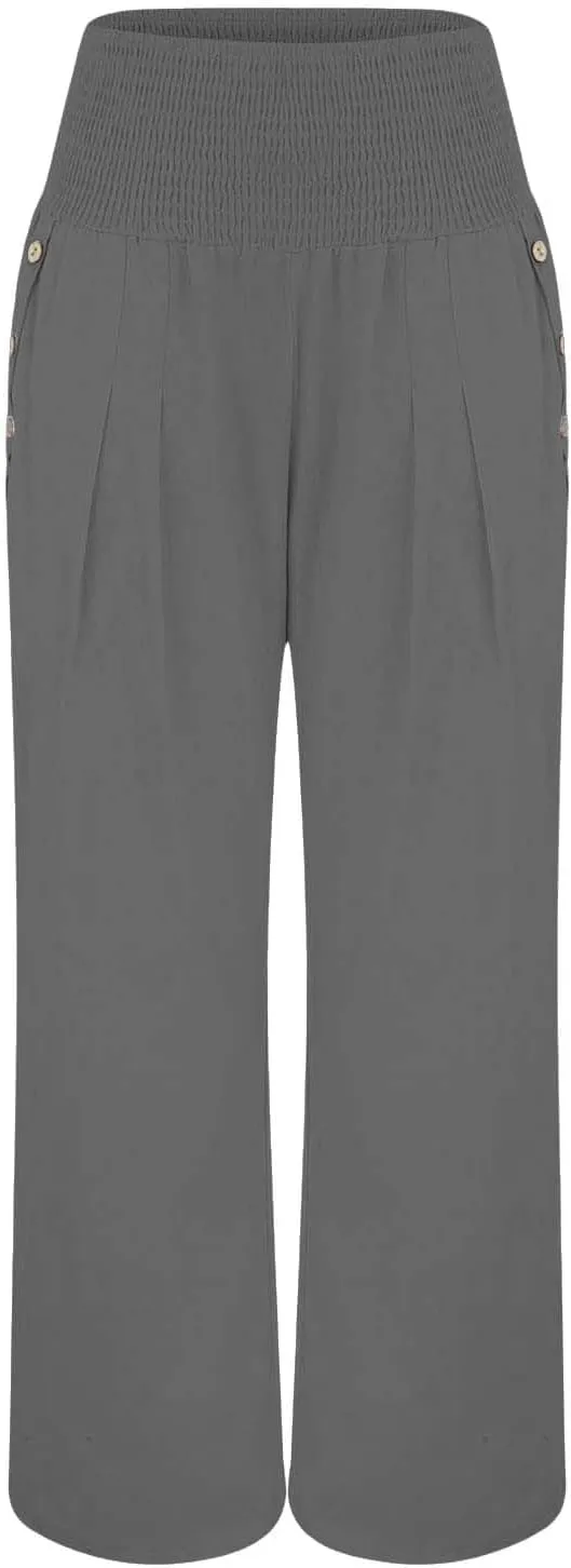 Linen Pants for Women Wide Leg Palazzo High Waisted Casual Flowy Summer Trousers Beach Comfortable Womens Pants