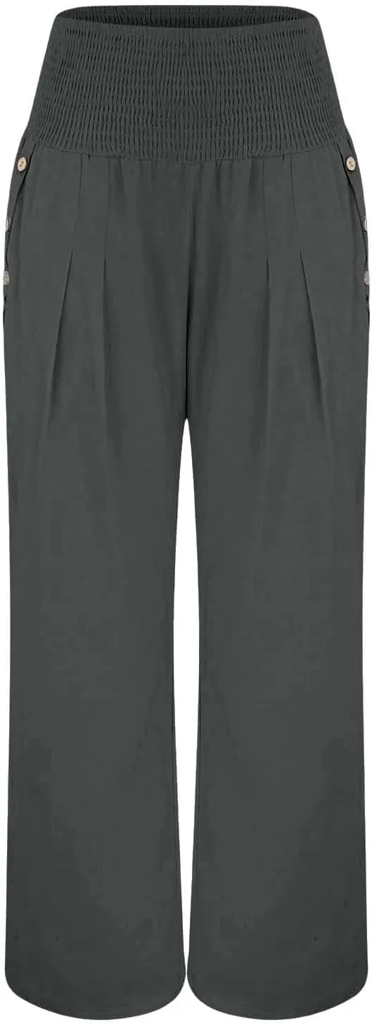 Linen Pants for Women Wide Leg Palazzo High Waisted Casual Flowy Summer Trousers Beach Comfortable Womens Pants