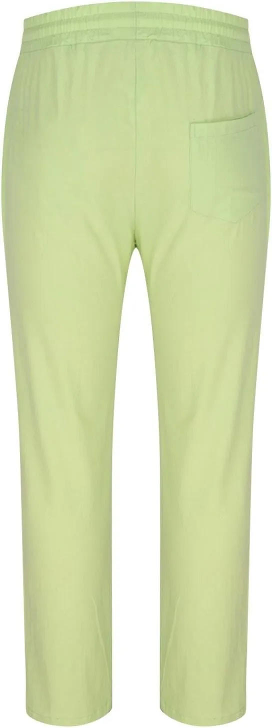 Linen Pants Men Slim Fit Drawstring Elastic Waist Trousers Summer Comfortable Beach Pants with Pockets Full Length