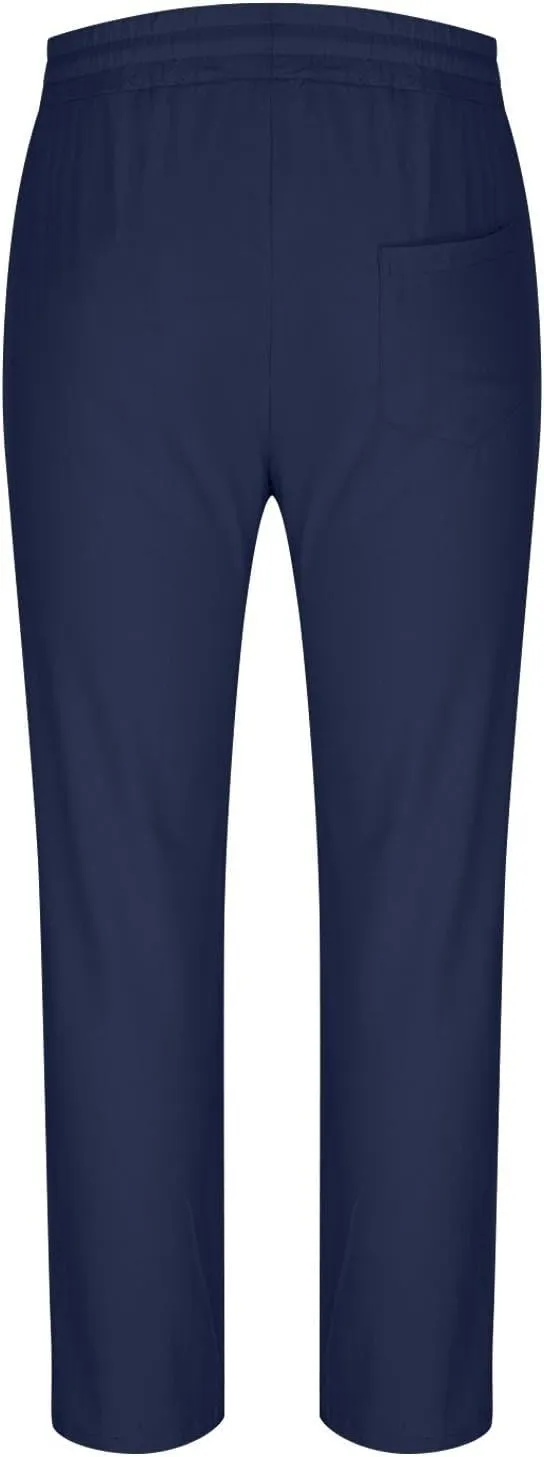Linen Pants Men Slim Fit Drawstring Elastic Waist Trousers Summer Comfortable Beach Pants with Pockets Full Length