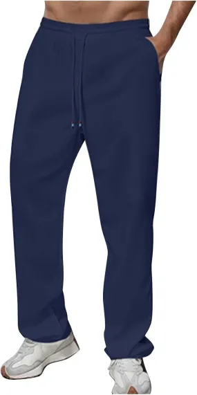 Linen Pants Men Slim Fit Drawstring Elastic Waist Trousers Summer Comfortable Beach Pants with Pockets Full Length