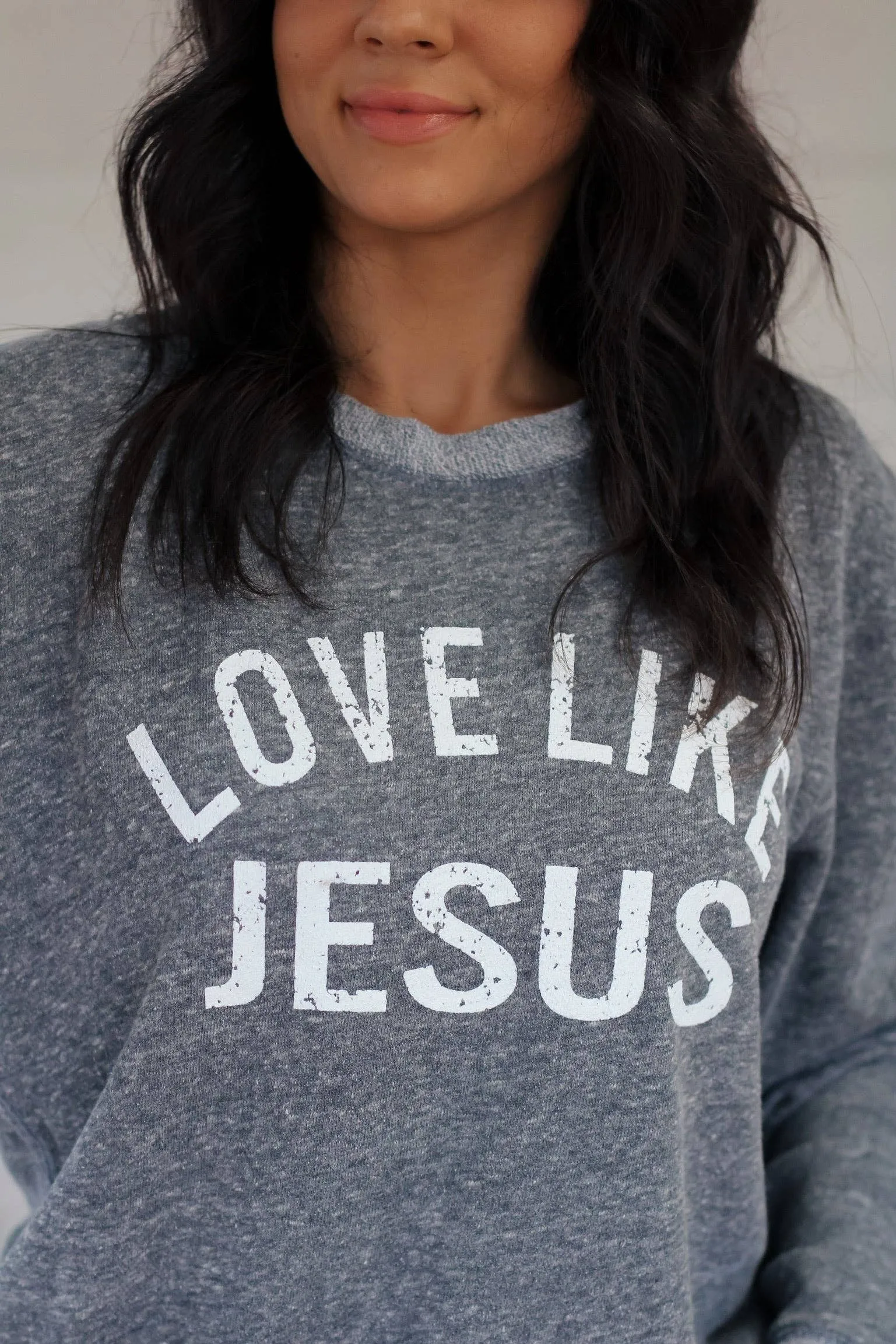 Love Like Jesus |  French Terry Sweater with Elbow Patches | Heathered Grey