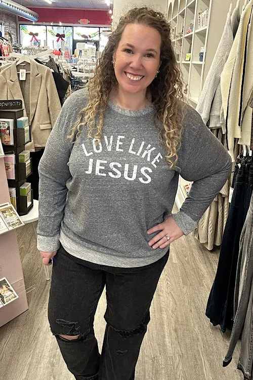 Love Like Jesus |  French Terry Sweater with Elbow Patches | Heathered Grey