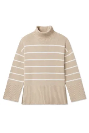 Madeline Cotton Sweater in Driftwood Ivory Stripe