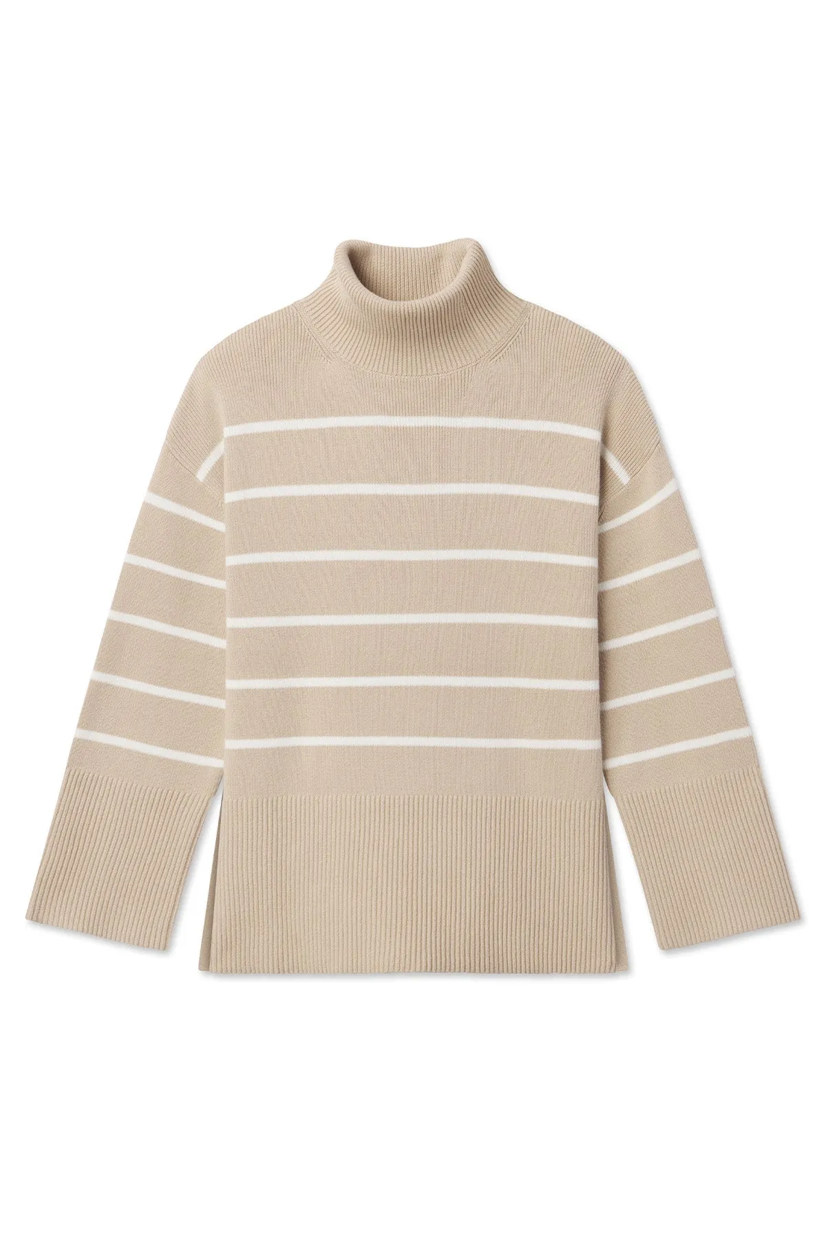 Madeline Cotton Sweater in Driftwood Ivory Stripe