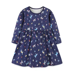 Magical Steed Print Dress        (Blue)