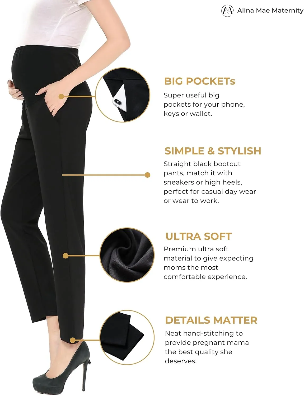Maternity Pants Comfortable Stretch Over-Bump Women Pregnancy Casual Capris for Work