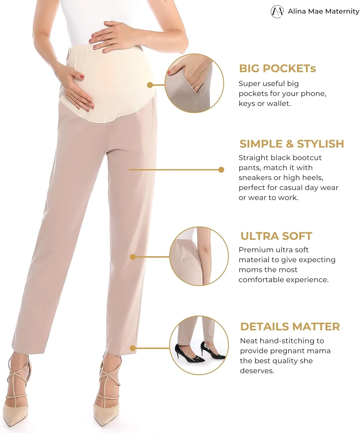 Maternity Pants Comfortable Stretch Over-Bump Women Pregnancy Casual Capris for Work