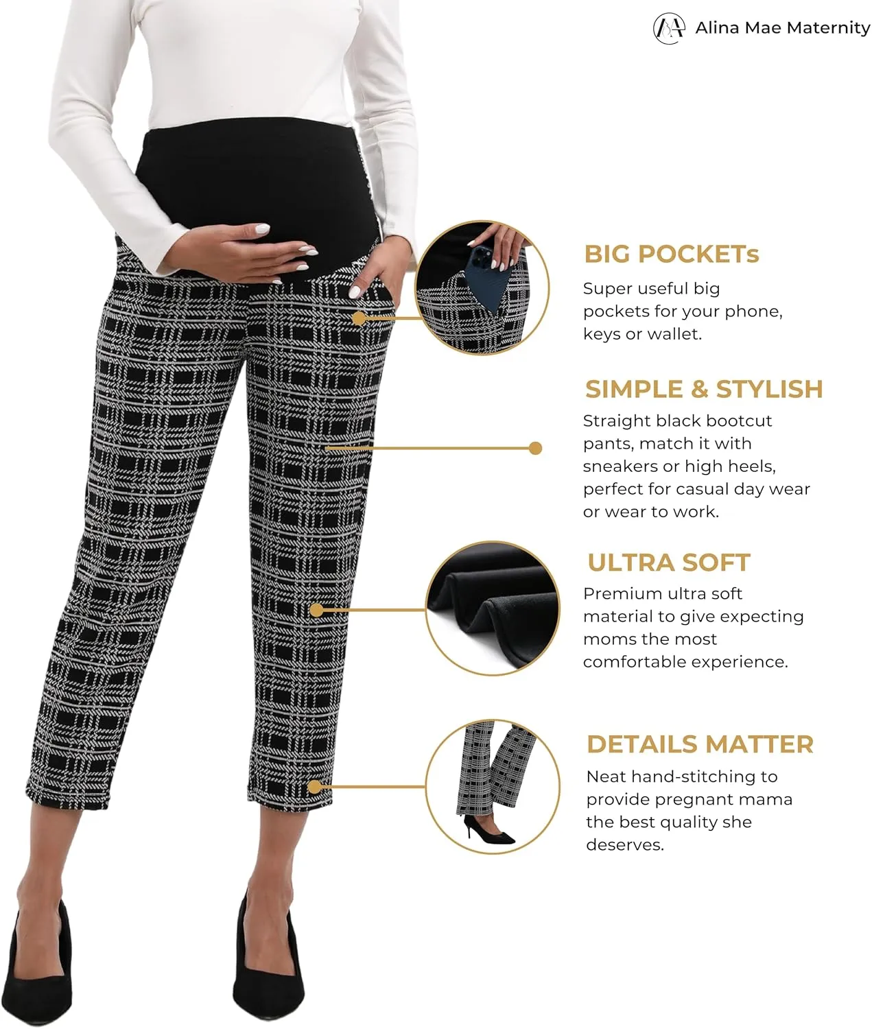 Maternity Pants Comfortable Stretch Over-Bump Women Pregnancy Casual Capris for Work