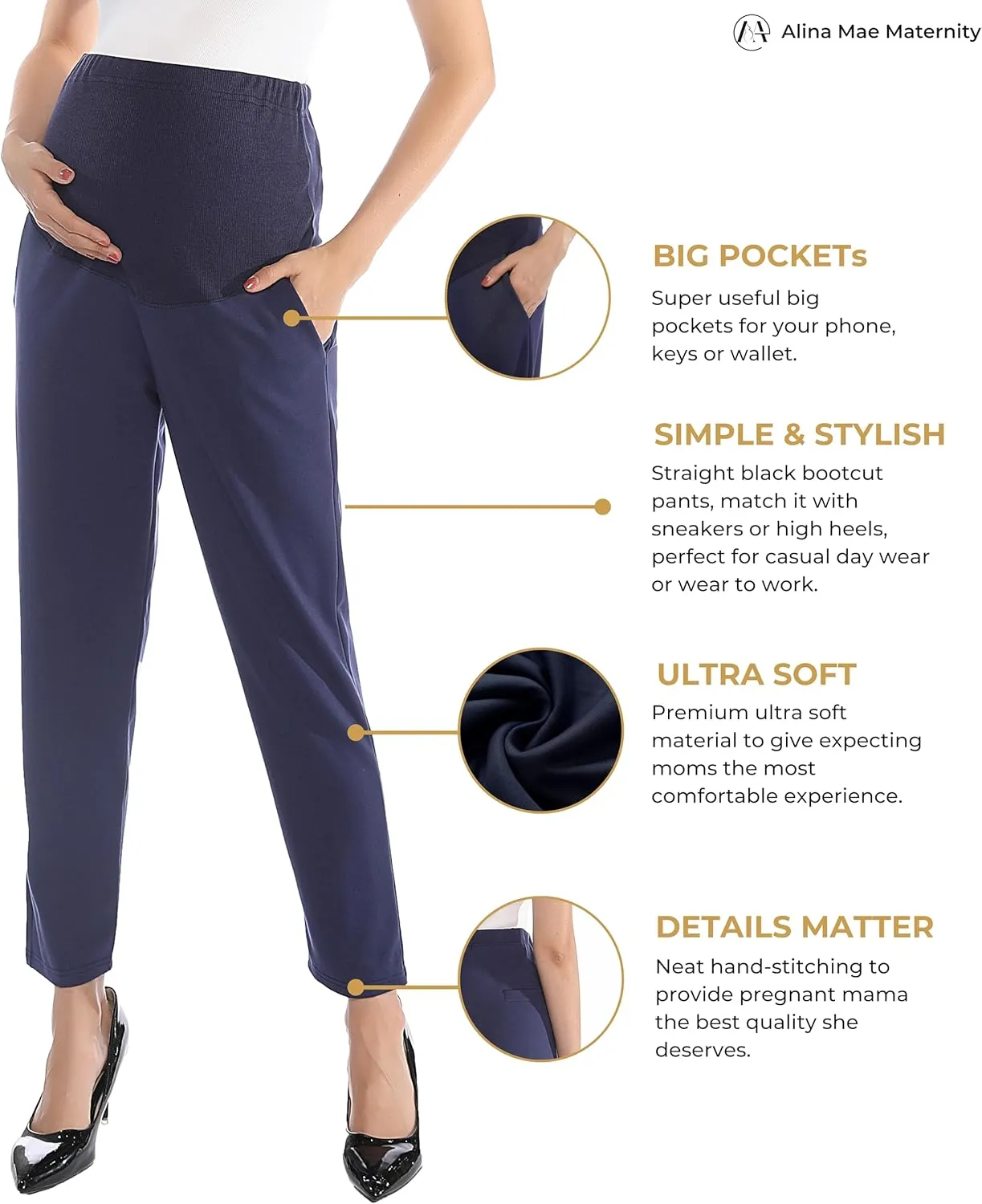 Maternity Pants Comfortable Stretch Over-Bump Women Pregnancy Casual Capris for Work