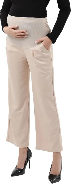 Maternity Wide Leg Pants Comfortable Stretch Over-Bump Women Pregnancy Casual Capris for Work