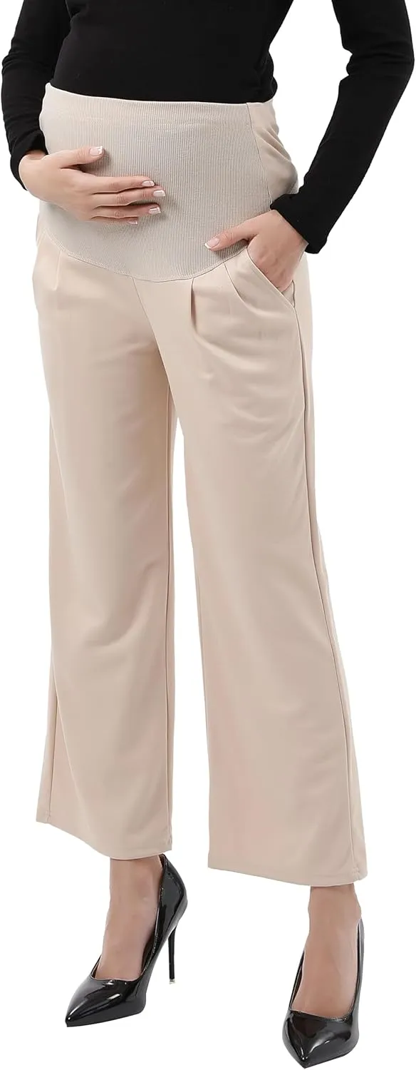 Maternity Wide Leg Pants Comfortable Stretch Over-Bump Women Pregnancy Casual Capris for Work