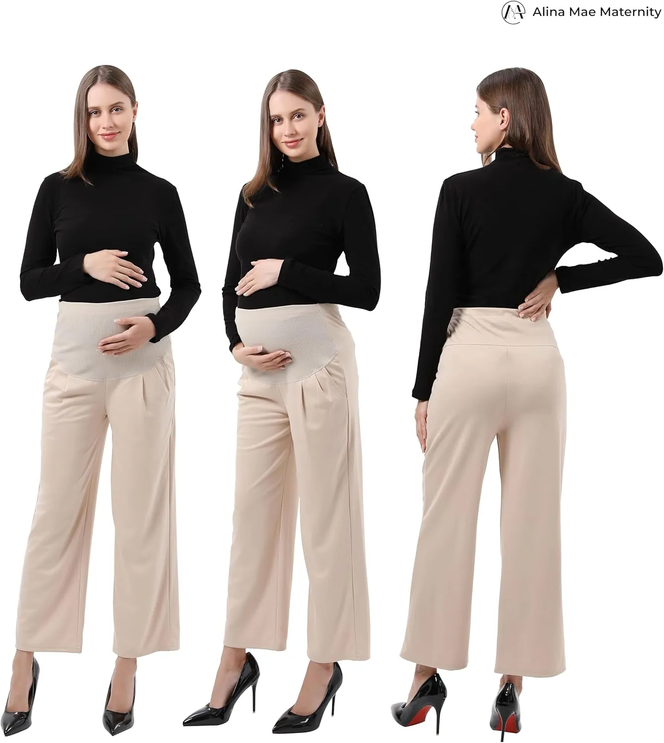Maternity Wide Leg Pants Comfortable Stretch Over-Bump Women Pregnancy Casual Capris for Work