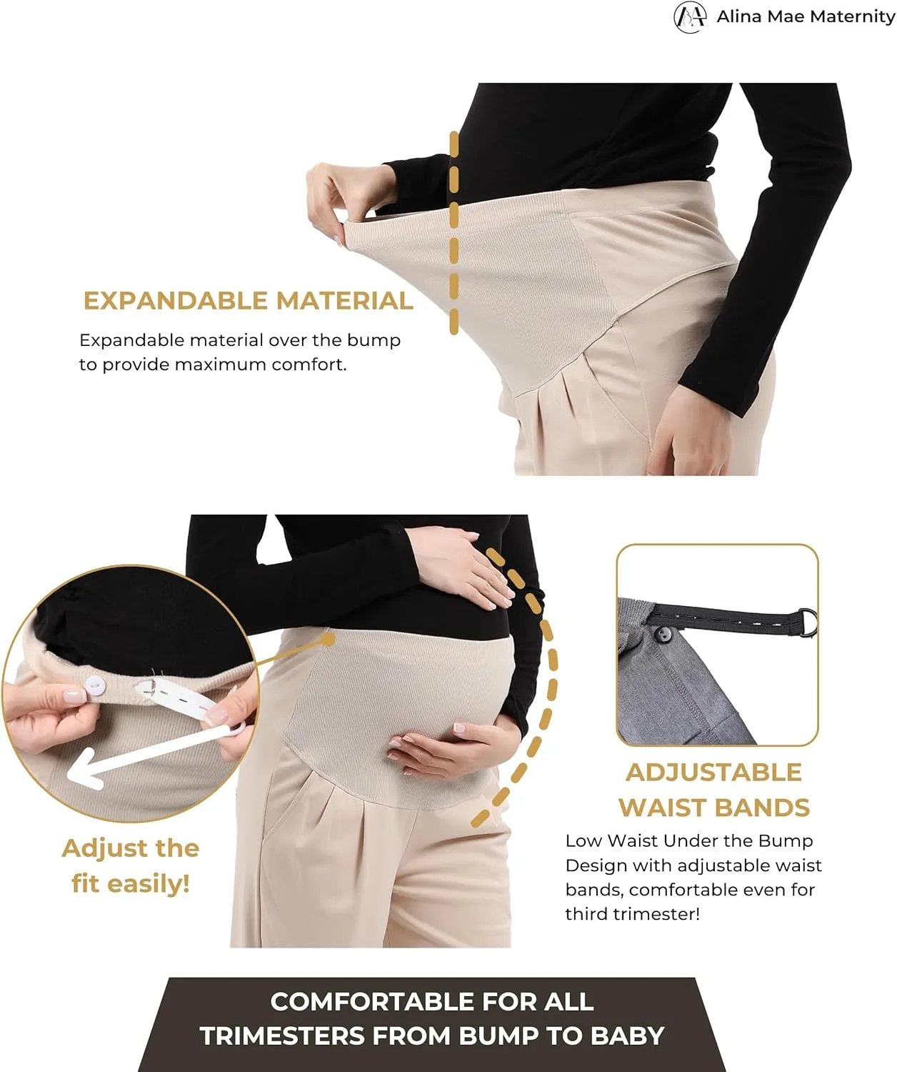 Maternity Wide Leg Pants Comfortable Stretch Over-Bump Women Pregnancy Casual Capris for Work