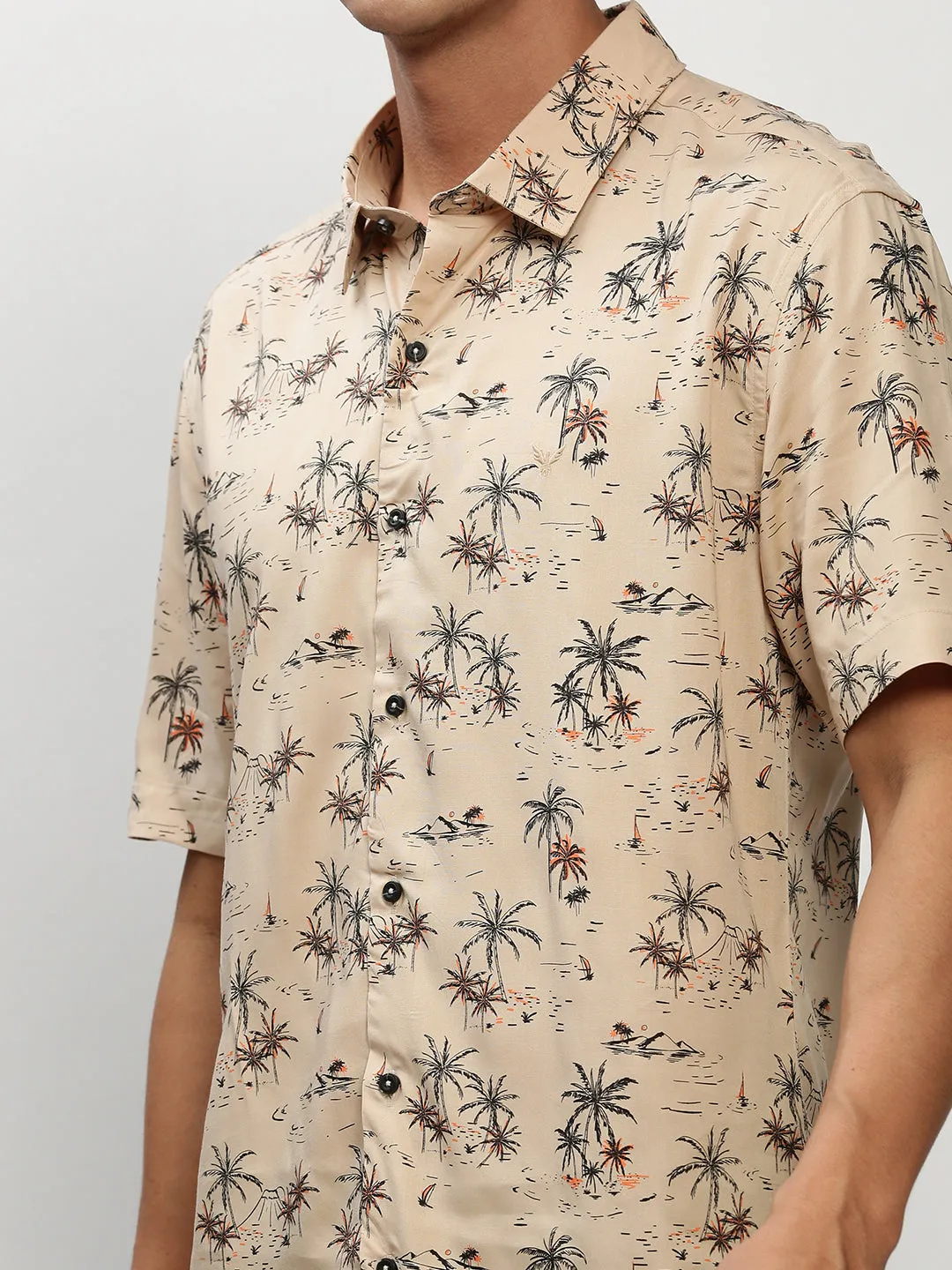 Men Beige Floral Casual Casual Shirts