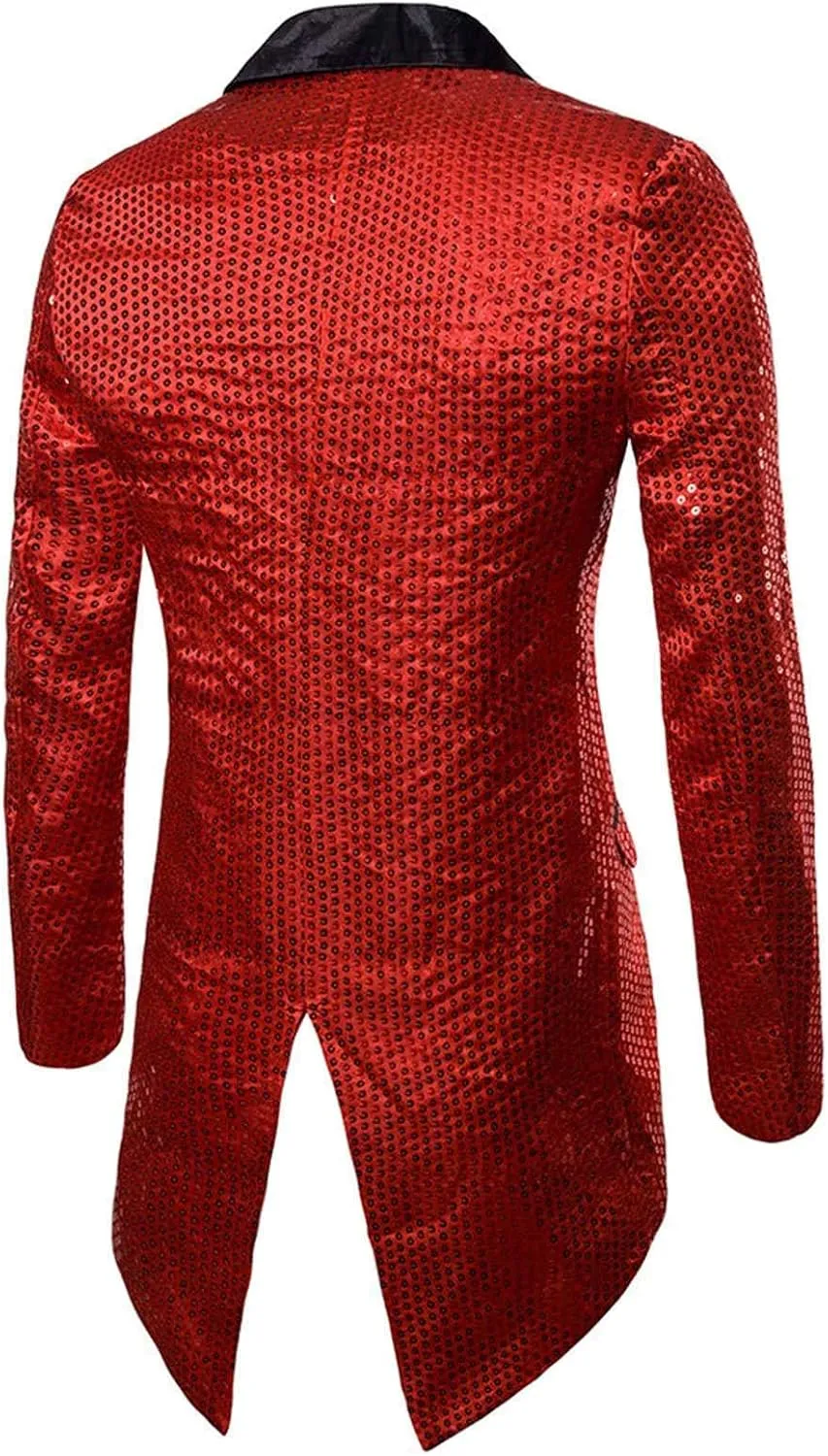 Men Sequin Tailcoat Single Button Lapel Collar Blazer Sllim Fit Tuxedo Jackets Casual Dinner Jackets Halloween Cosplay