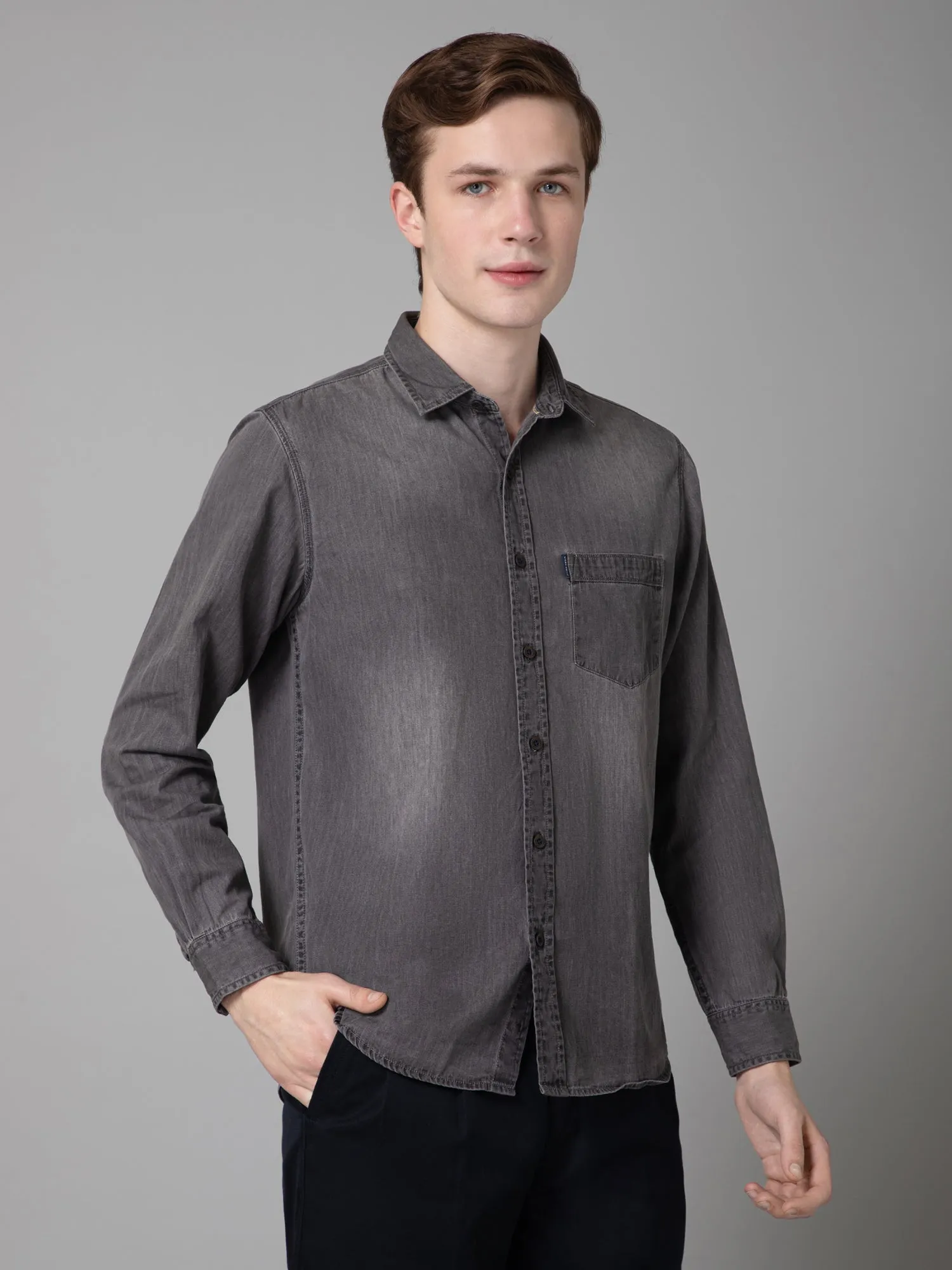 Men's Black Casual Denim Full Sleeve Shirt