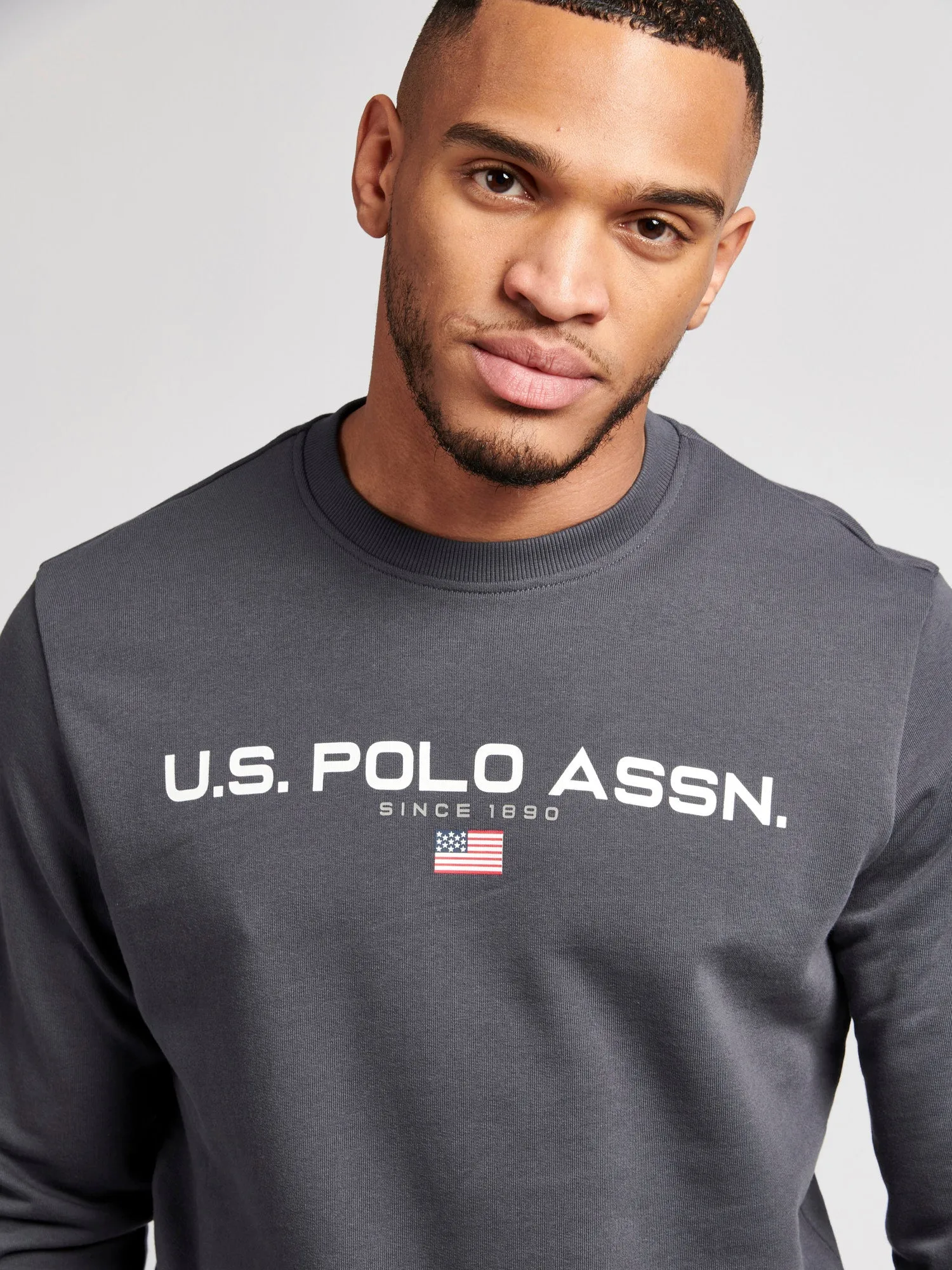 Mens Block Flag Graphic Crew Neck Sweatshirt in Ebony