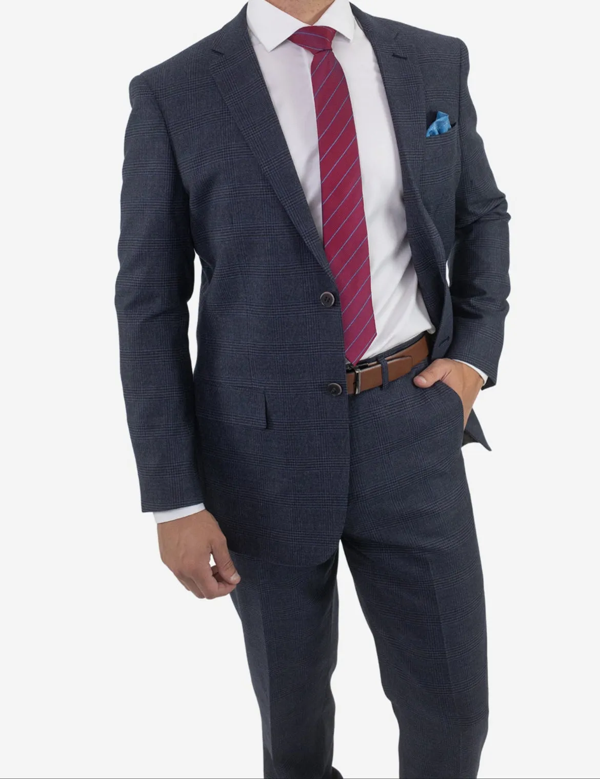 Men's Blue Glen Check Slim Fit Wool Suit