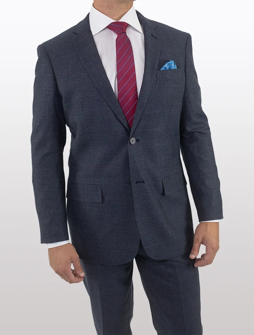 Men's Blue Glen Check Slim Fit Wool Suit