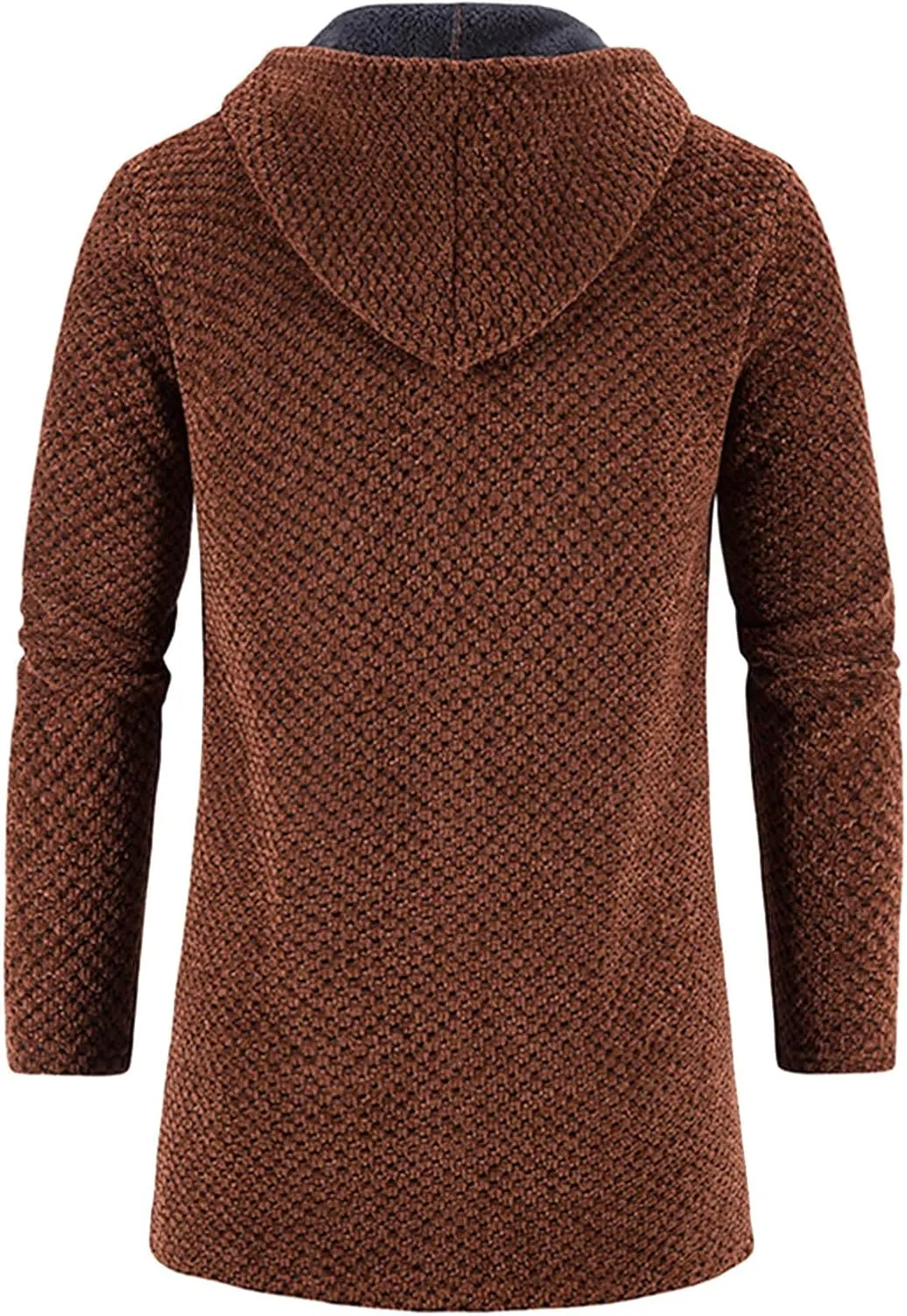 Mens Cardigan Hoodie Sweaters Full Zip Fleece Lined Thermal Knitted Sweater Long Sleeve Drawstring Hooded Sweatshirts