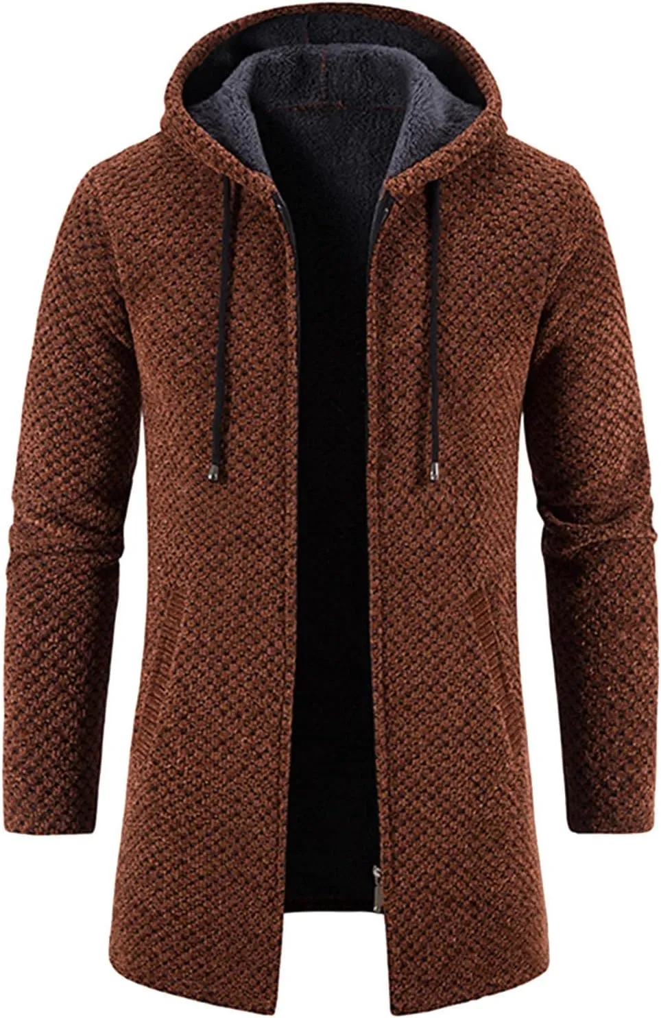 Mens Cardigan Hoodie Sweaters Full Zip Fleece Lined Thermal Knitted Sweater Long Sleeve Drawstring Hooded Sweatshirts