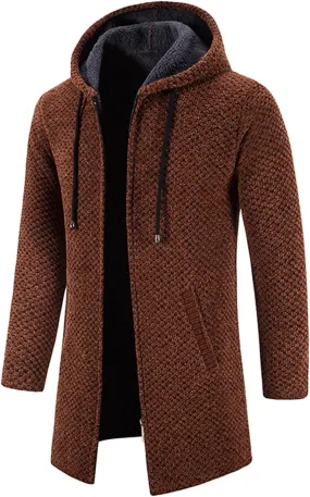 Mens Cardigan Hoodie Sweaters Full Zip Fleece Lined Thermal Knitted Sweater Long Sleeve Drawstring Hooded Sweatshirts
