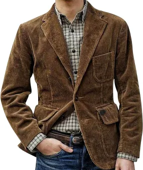 Mens Casual Corduroy Sport Coats Vintage Slim Fit One Button Notch Lapel Blazer Jackets Business Formal Work Jackets