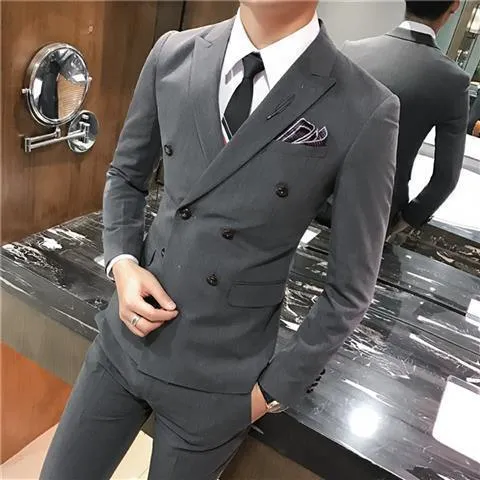 Men's Double Breasted Casual Suit Pants Set For Men
