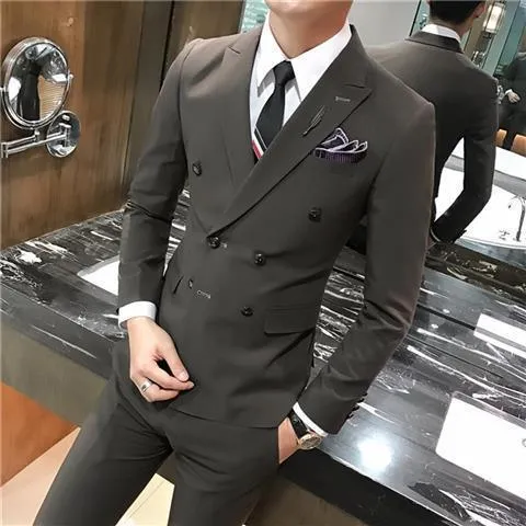 Men's Double Breasted Casual Suit Pants Set For Men