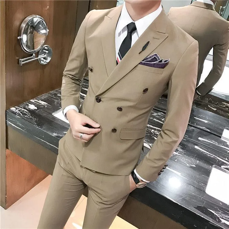 Men's Double Breasted Casual Suit Pants Set For Men